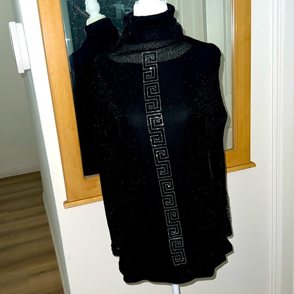 "Elegant Sheer Black Glittered Turtleneck Blouse" - Picture 1 of 3